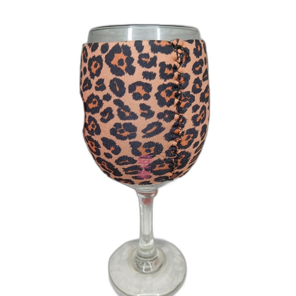 Leopard Print Wine Glass Sleeve Insulator Neoprene with 20 oz. Wine Glass NEW